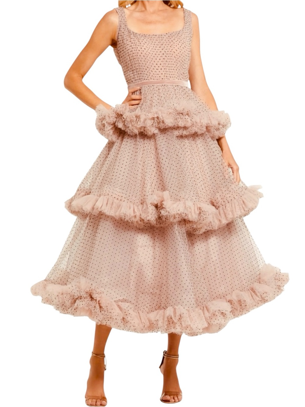 Mac Duggal Tiered Tulle Ruffle Dress 20776 Blush Pink NWT Size 12